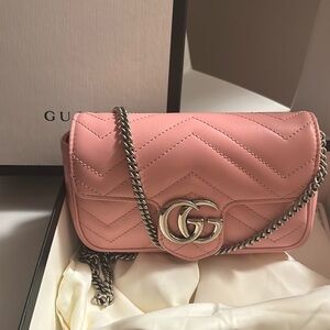 Gucci Calfskin Mini GG Marmot Shoulder Bag Pink